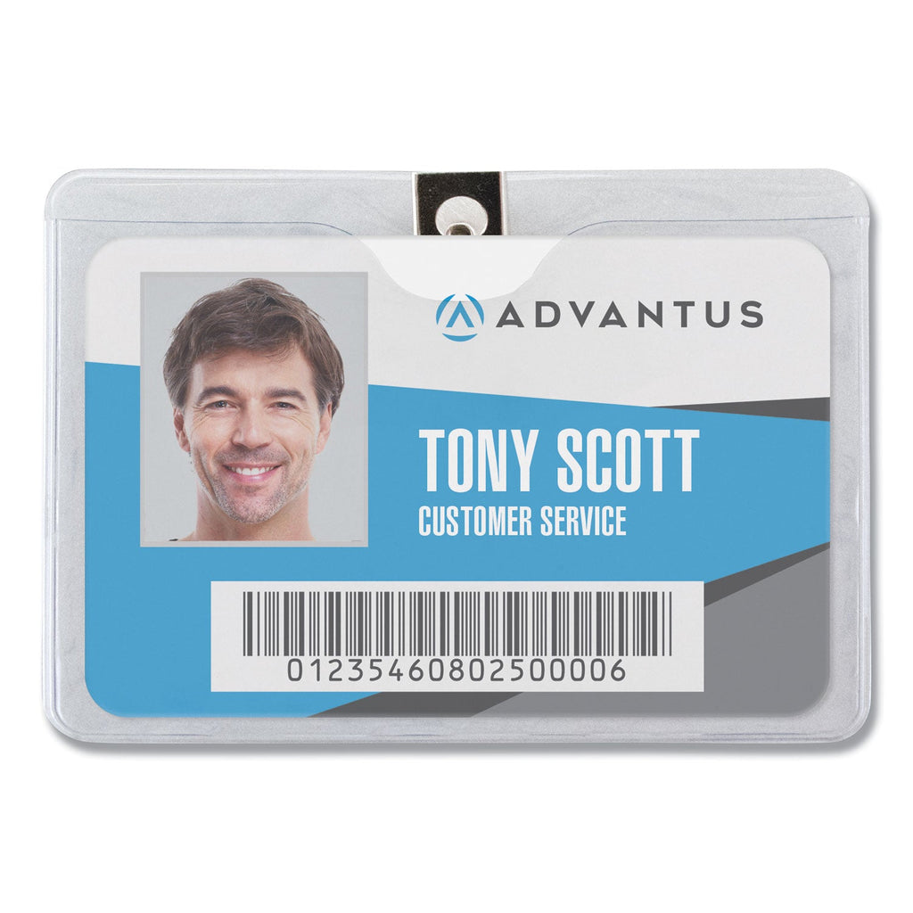 Advantus ID Badge Holders with Clip, Horizontal, Clear 4.13" x 3.38" Holder, 3.88" x 3" Insert, 50/Pack