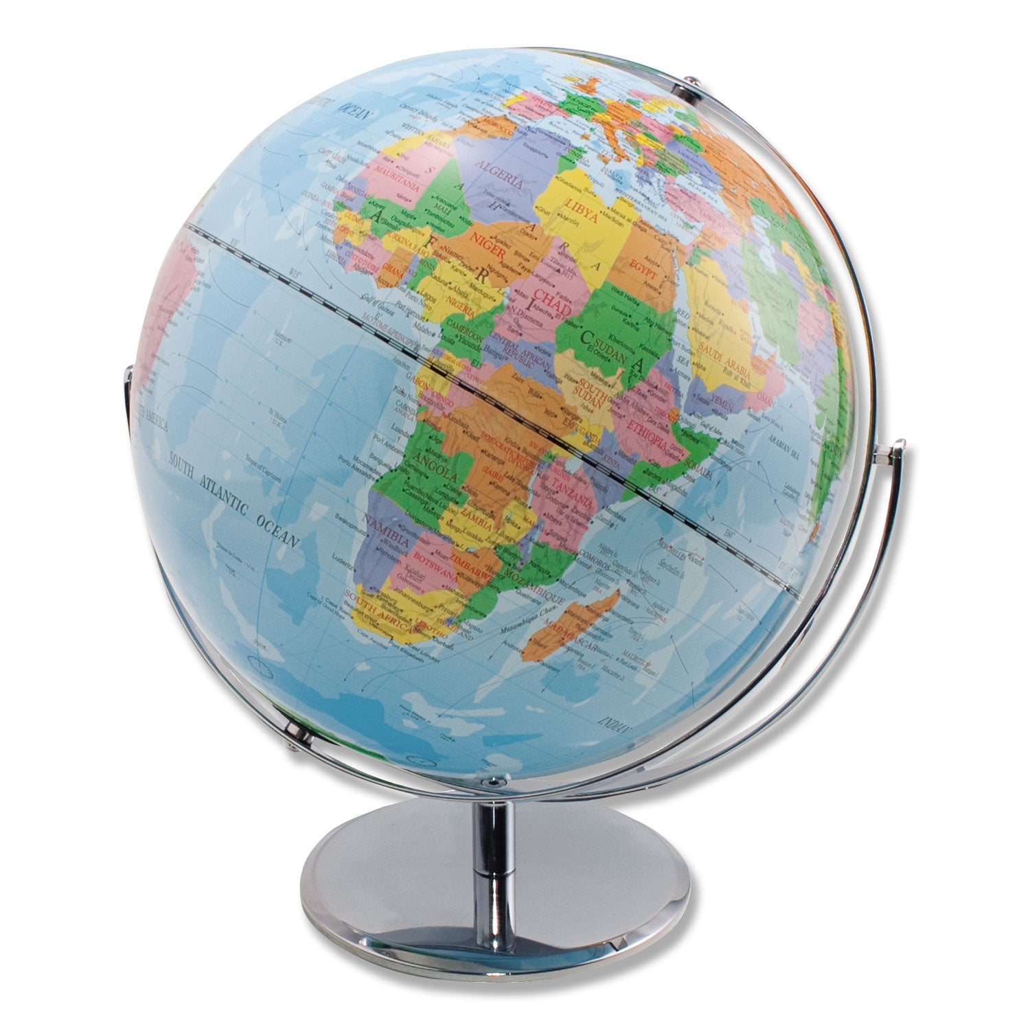 Advantus 12-Inch Globe with Blue Oceans, Silver-Toned Metal Desktop Base, Full-Meridian