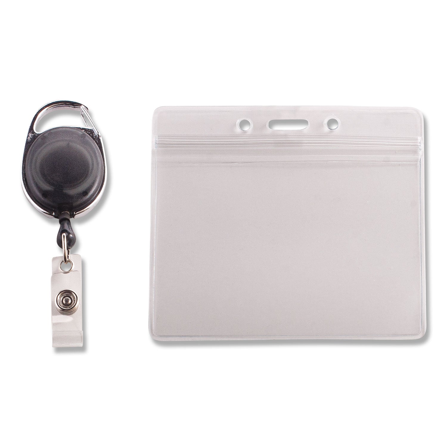 Advantus Resealable ID Badge Holders with 30" Cord Reel, Horizontal, Frosted 4.13" x 3.75" Holder, 3.75" x 2.63" Insert, 10/Pack