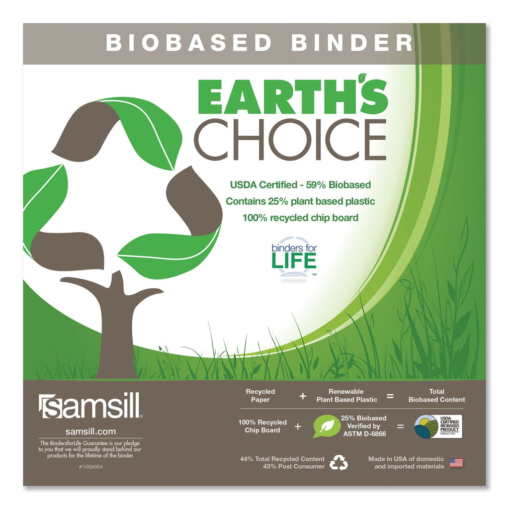 Samsill Earth's Choice Biobased Round Ring View Binder, 3 Rings, 0.5" Capacity, 11 x 8.5, White