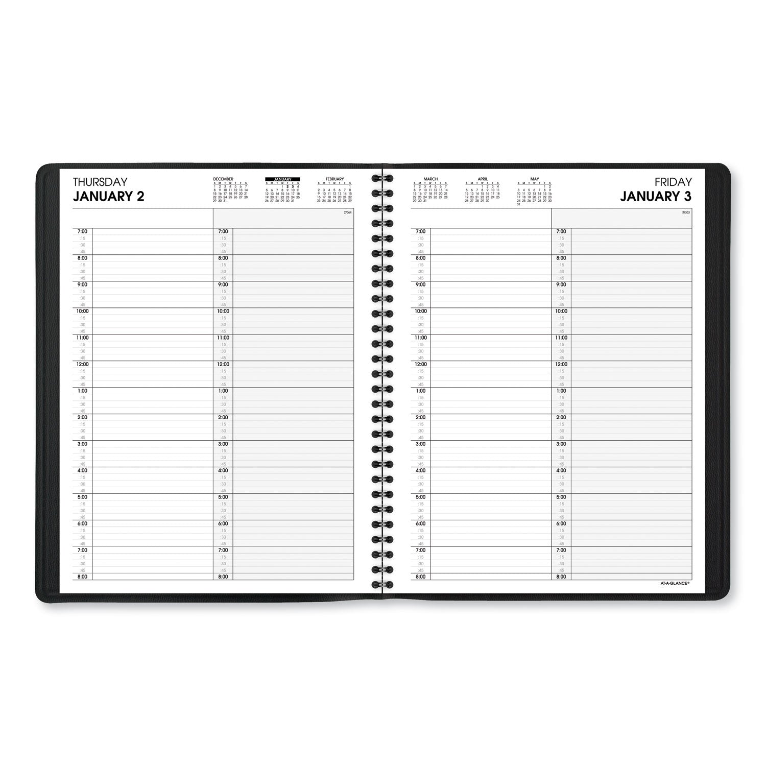 AT-A-GLANCE Two-Person Group Daily Appointment Book, 11 x 8, Black Cover, 12-Month (Jan to Dec): 2023