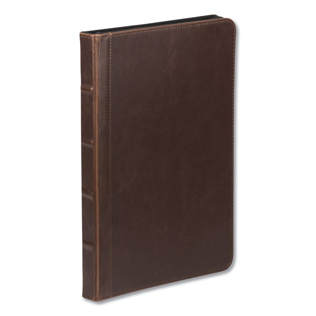 Samsill Vintage Hardback Zipper Portfolio, Vinyl, Dark Brown, 11 x 8 1/2
