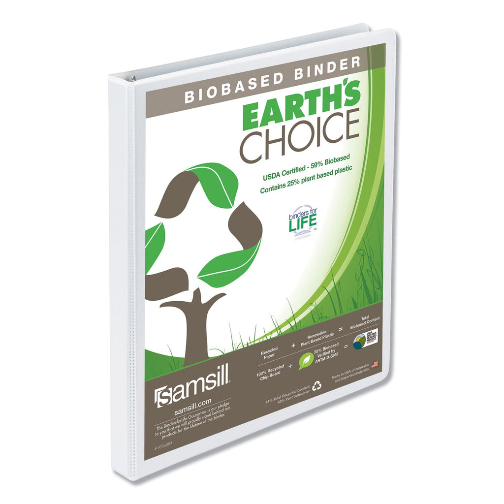 Samsill Earth's Choice Biobased Round Ring View Binder, 3 Rings, 0.5" Capacity, 11 x 8.5, White