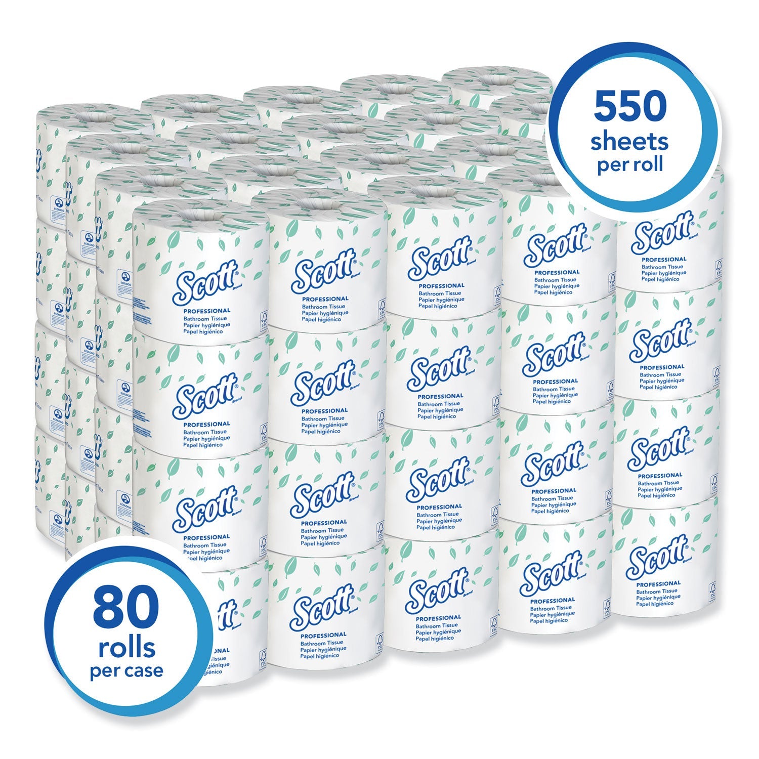 Scott Essential Standard Roll Bathroom Tissue for Business, Septic Safe, 2-Ply, White, 550 Sheets/Roll