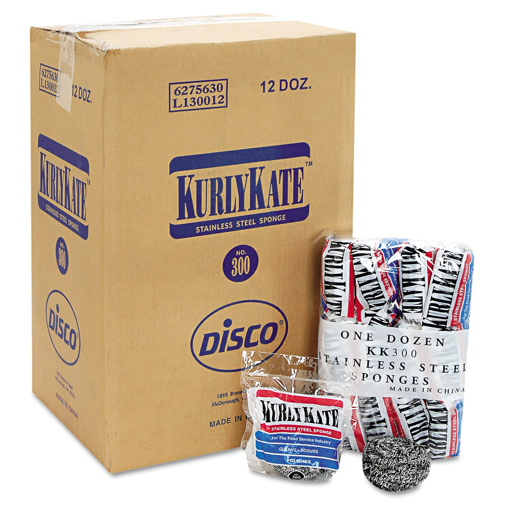 Kurly Kate Stainless Steel Scrubbers, Medium, 3.5 x 3.5, Steel Gray, 12/Pack, 12 Packs/Carton