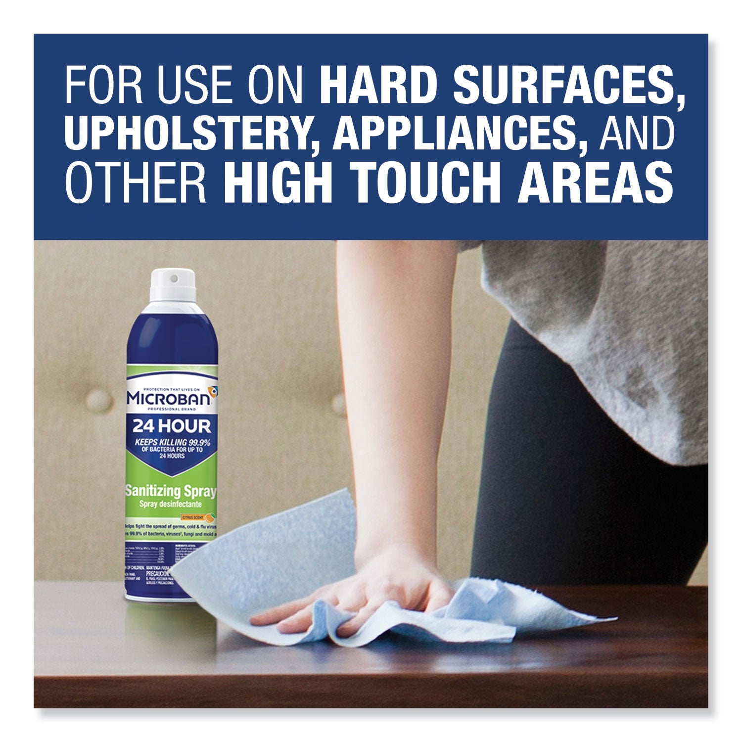 Microban 24-Hour Disinfectant Sanitizing Spray, Citrus, 15 oz Aerosol Spray, 6/Carton
