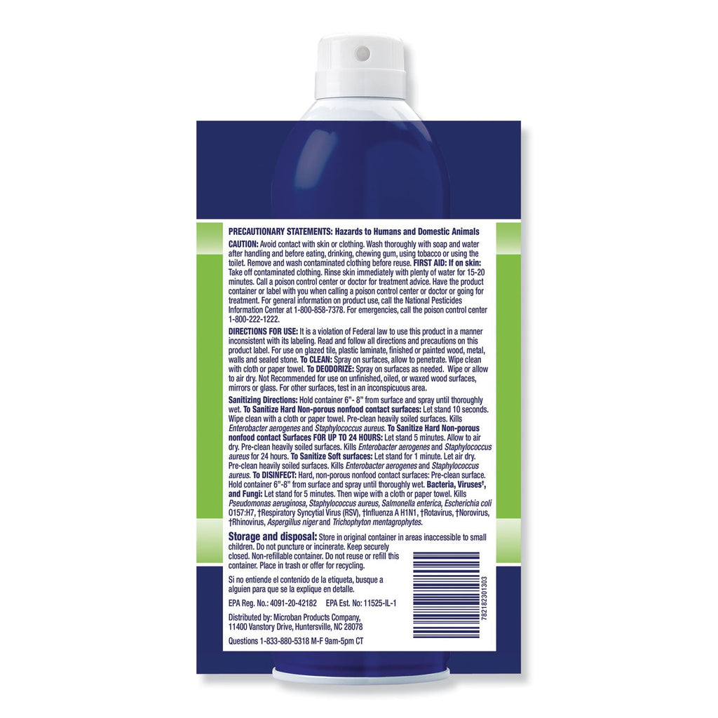 Microban 24-Hour Disinfectant Sanitizing Spray, Citrus, 15 oz Aerosol Spray, 6/Carton