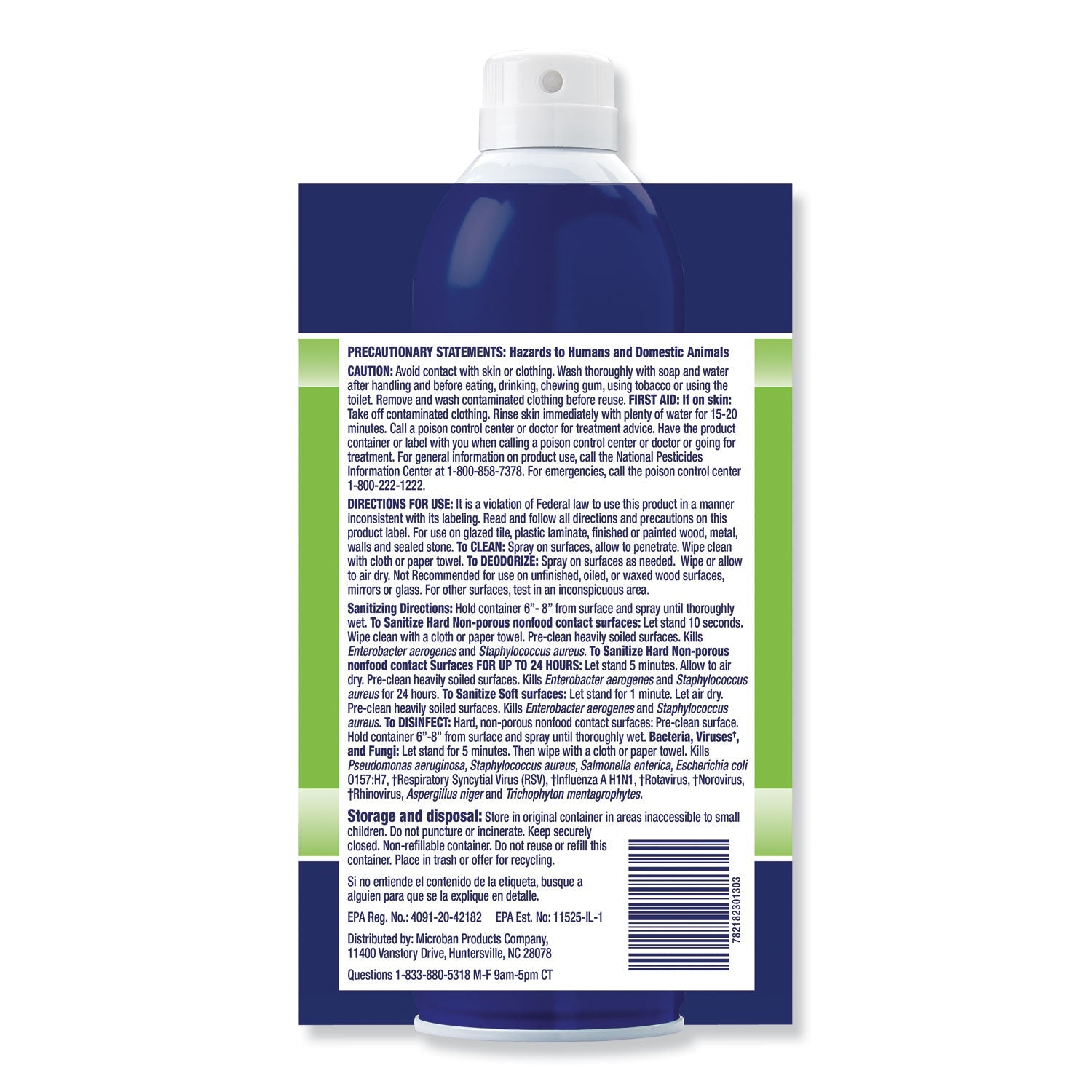 Microban 24-Hour Disinfectant Sanitizing Spray, Citrus, 15 oz Aerosol Spray, 6/Carton