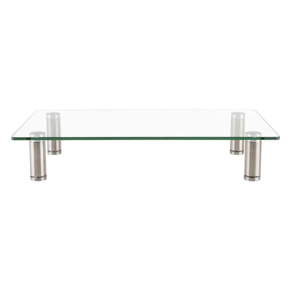 Innovera Adjustable Tempered Glass Monitor Riser, 15.75" x 9.5" x 3" to 3.5", Clear/Silver, Supports 44 lbs