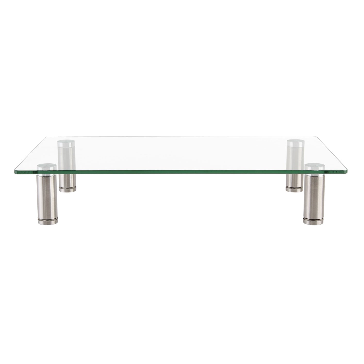 Innovera Adjustable Tempered Glass Monitor Riser, 15.75" x 9.5" x 3" to 3.5", Clear/Silver, Supports 44 lbs
