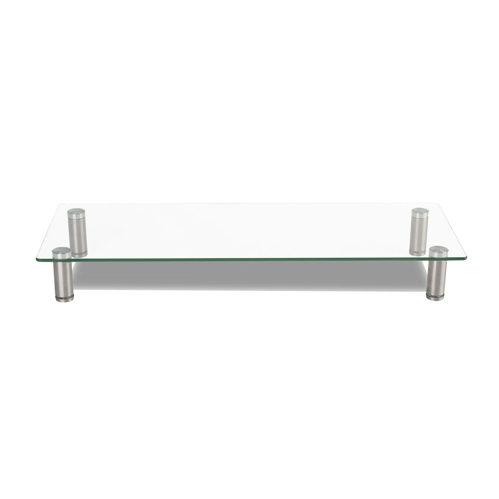 Innovera Adjustable Tempered Glass Monitor Riser, 22.75" x 8.25" x 3" to 3.5", Clear/Silver