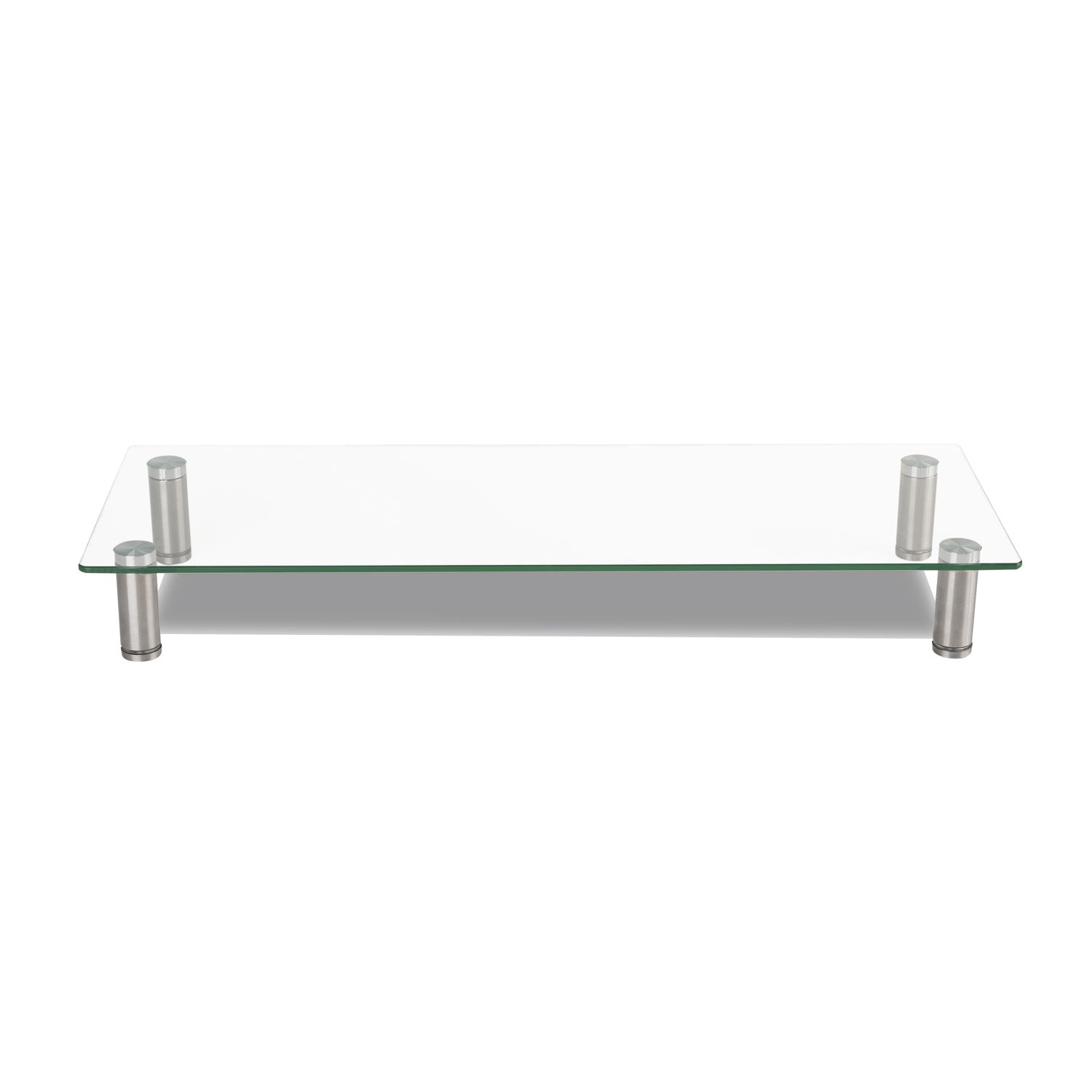 Innovera Adjustable Tempered Glass Monitor Riser, 22.75" x 8.25" x 3" to 3.5", Clear/Silver