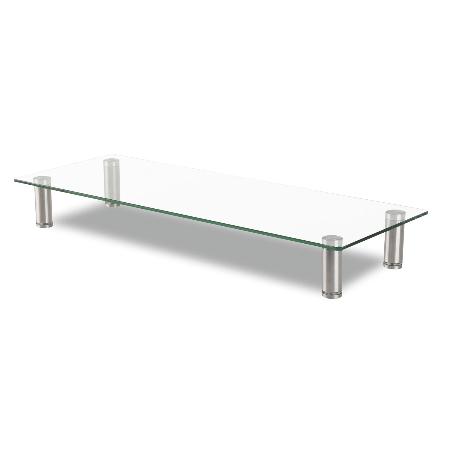 Innovera Adjustable Tempered Glass Monitor Riser, 22.75" x 8.25" x 3" to 3.5", Clear/Silver