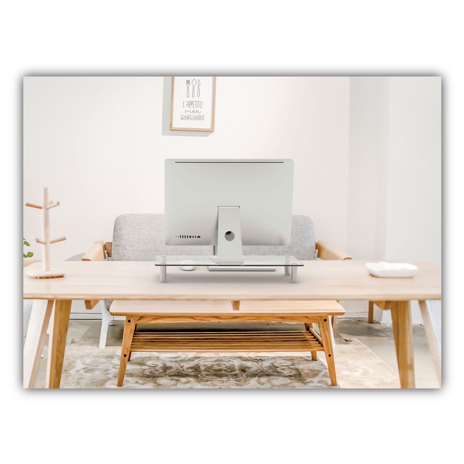 Innovera Adjustable Tempered Glass Monitor Riser, 22.75" x 8.25" x 3" to 3.5", Clear/Silver