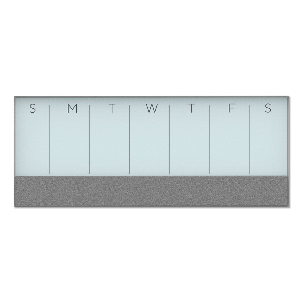 U Brands 3N1 Magnetic Glass Dry Erase Combo Board, 35 x 14.25, Week View, White Surface and Frame