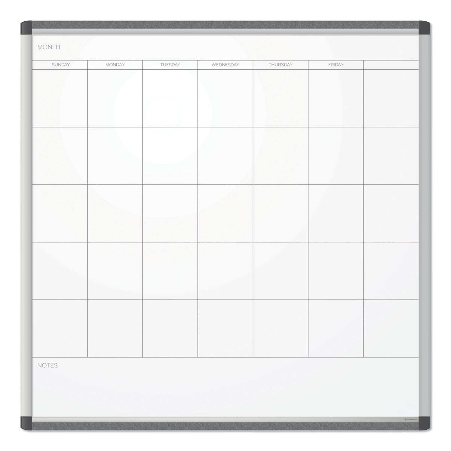 U Brands PINIT Magnetic Dry Erase Undated One Month Calendar, 36 x 36, White