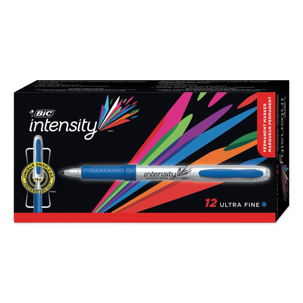 BIC Intensity Ultra Fine Tip Permanent Marker, Extra-Fine Needle Tip, Deep Sea Blue, Dozen