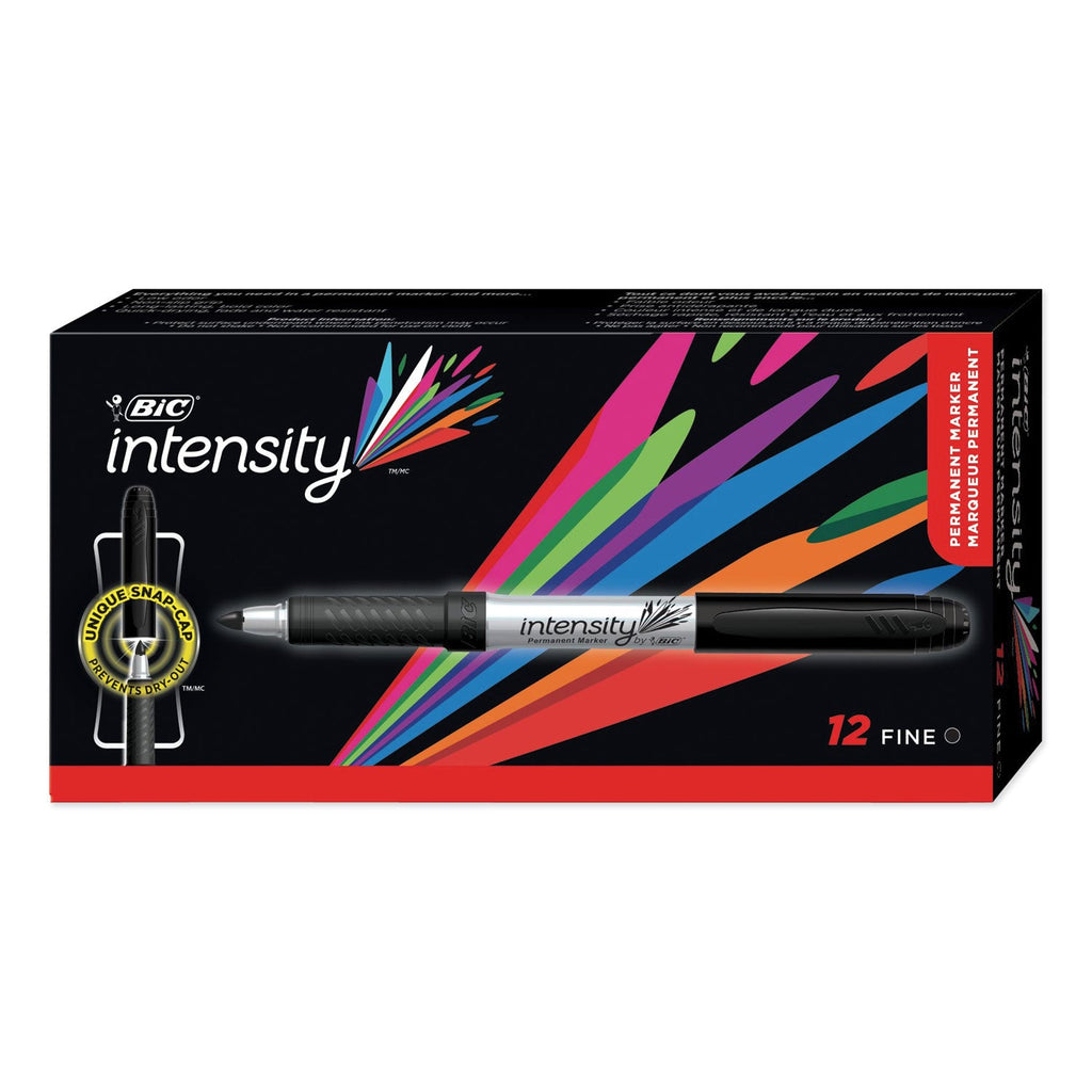 BIC Intensity Fine Tip Permanent Marker, Fine Bullet Tip, Tuxedo Black, Dozen