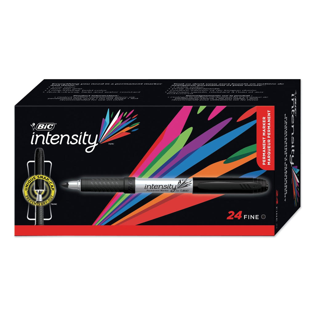 BIC Intensity Fine Tip Permanent Marker Value Pack, Fine Bullet Tip, Black, 24/Pack