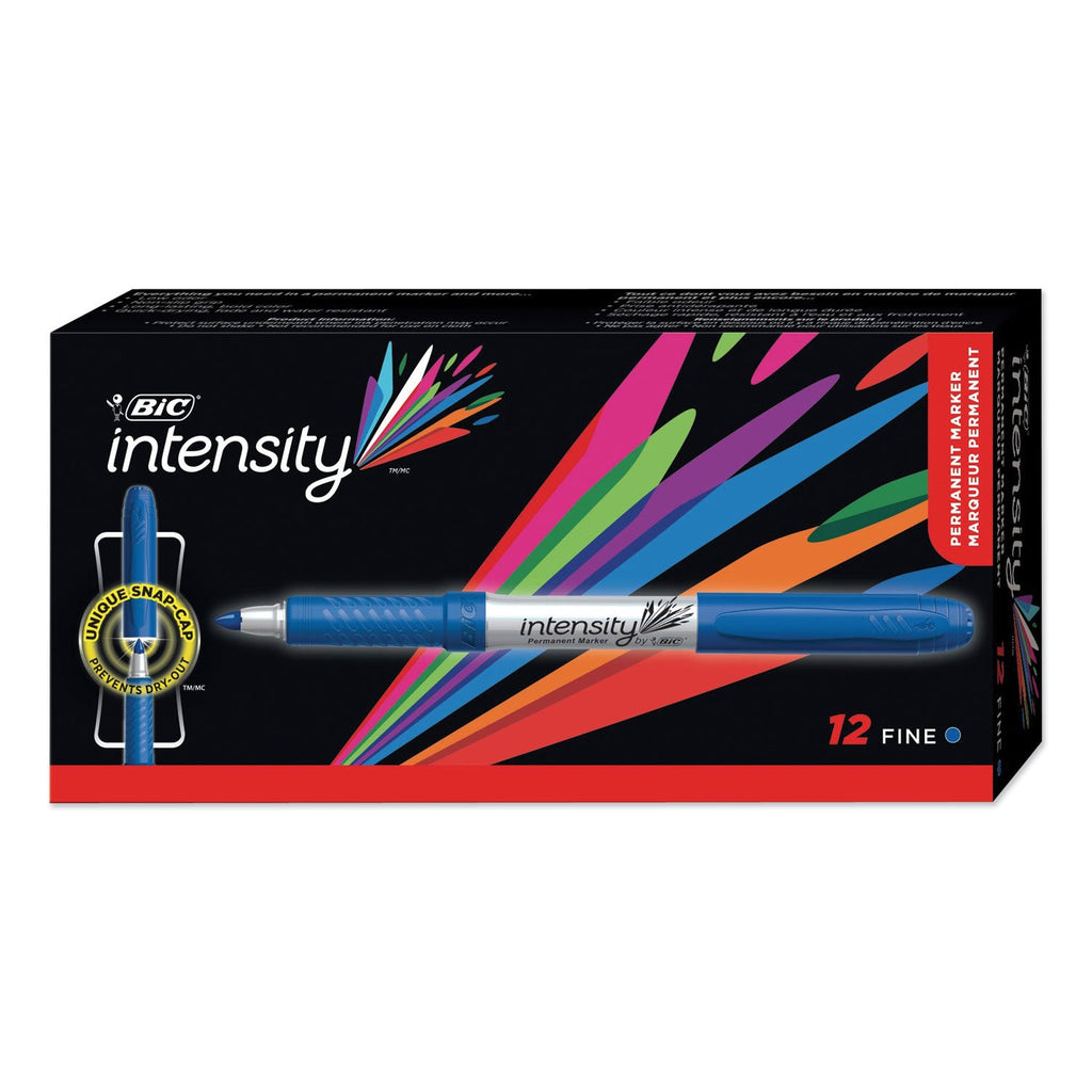 BIC Intensity Fine Tip Permanent Marker, Fine Bullet Tip, Deep Sea Blue, Dozen