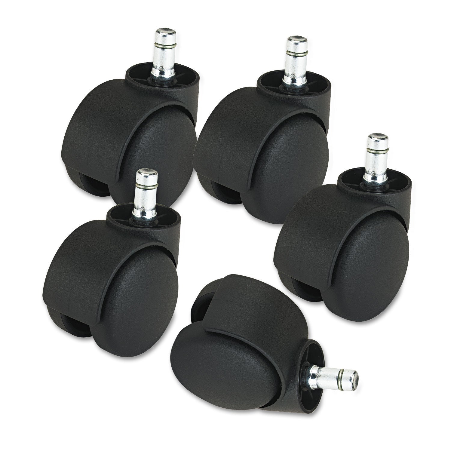 Master Caster Deluxe Futura Casters, Flush Mount, Grip Ring Type B and Type K Stems, 2.19" Hard Nylon Wheel, Matte Black, 5/Set