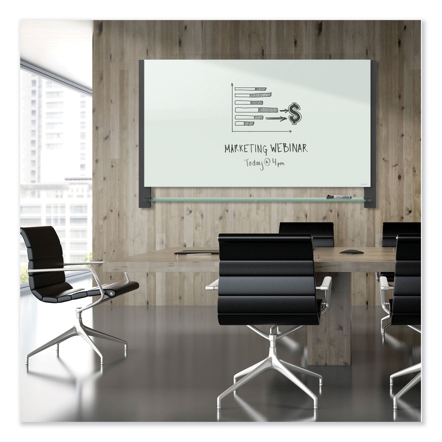 Quartet Evoque Magnetic Glass Marker Board with Black Aluminum Frame, 74 x 42, White