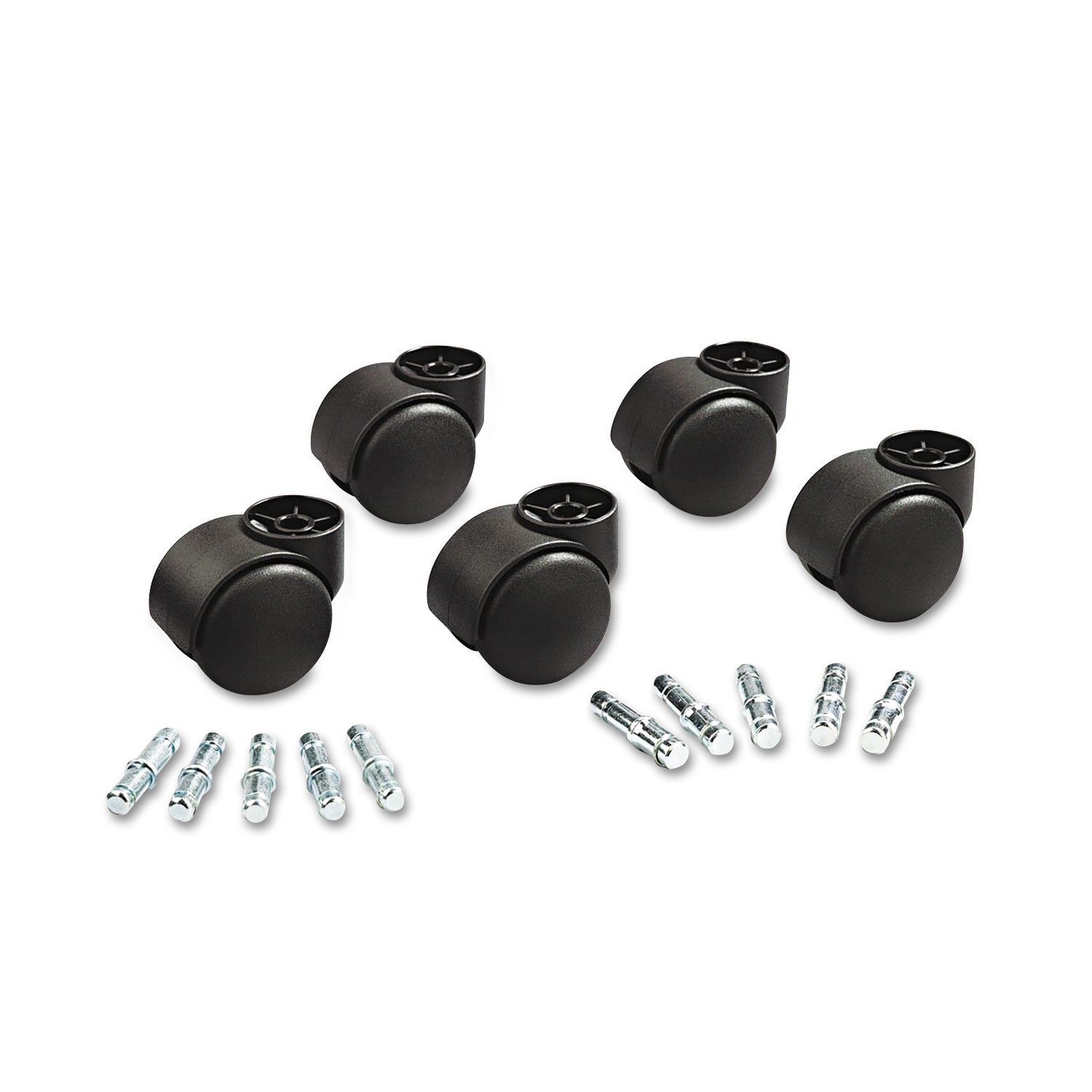 Master Caster Deluxe Futura Casters, Flush Mount, Grip Ring Type B and Type K Stems, 2.19" Hard Nylon Wheel, Matte Black, 5/Set