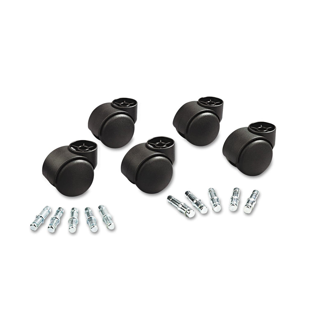 Master Caster Deluxe Futura Casters, Flush Mount, Grip Ring Type B and Type K Stems, 2.19" Soft Polyurethane Wheel, Matte Black, 5/Set