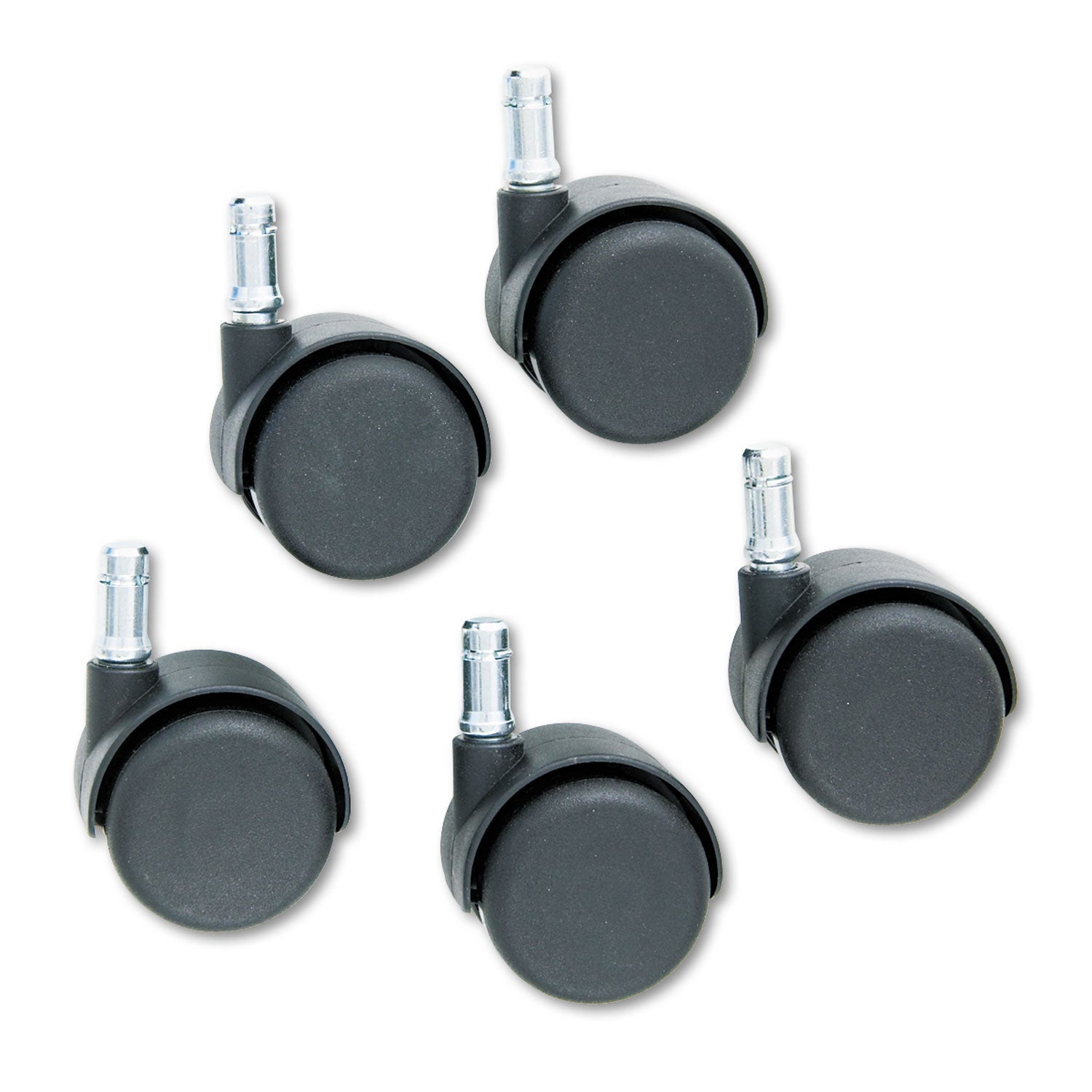 Master Caster Safety Casters, Standard Neck, Grip Ring Type B Stem, 2" Hard Nylon Wheel, Matte Black, 5/Set