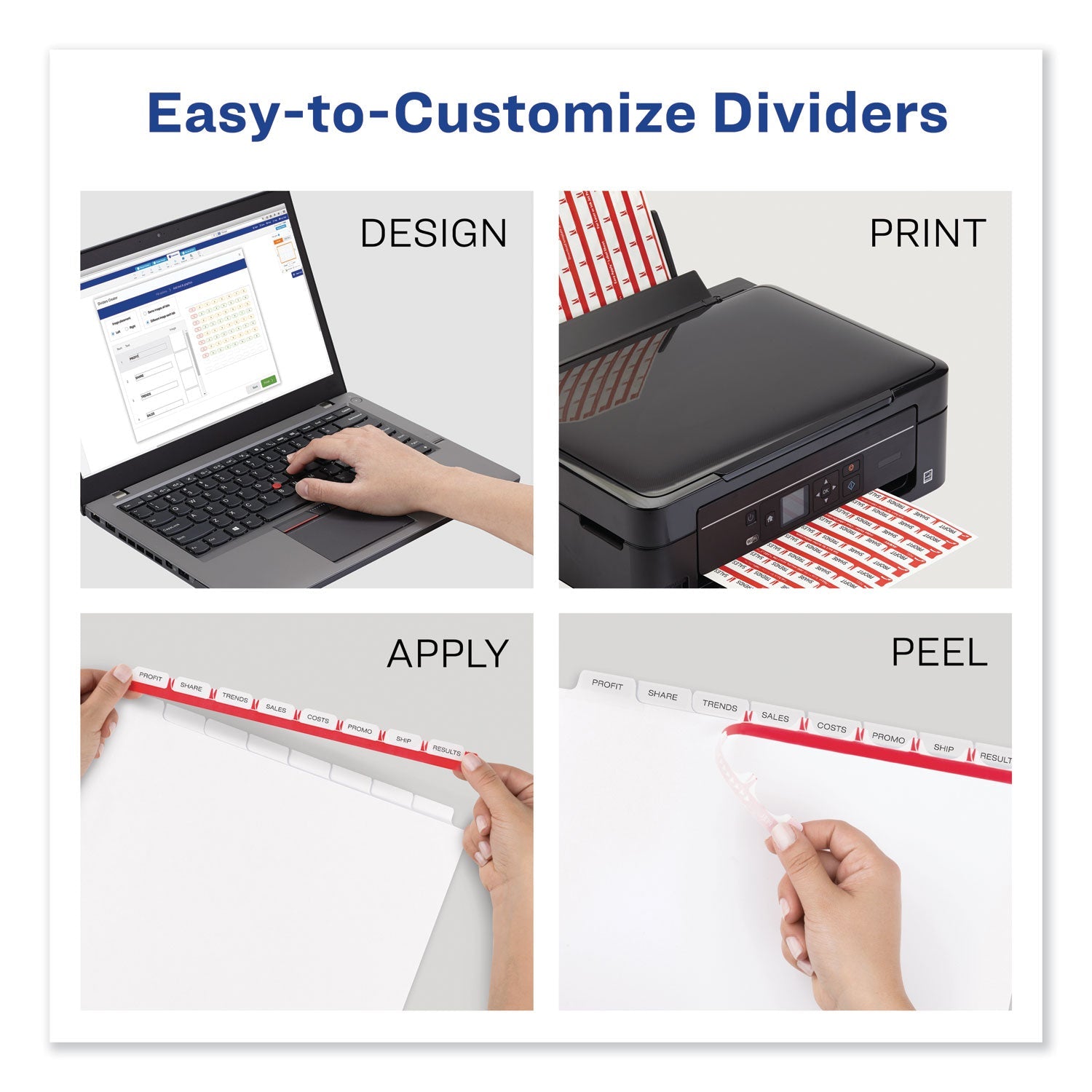 Avery Print and Apply Index Maker Clear Label Dividers, 8-Tab, Color Tabs, 11 x 8.5, White, Contemporary Color Tabs, 25 Sets