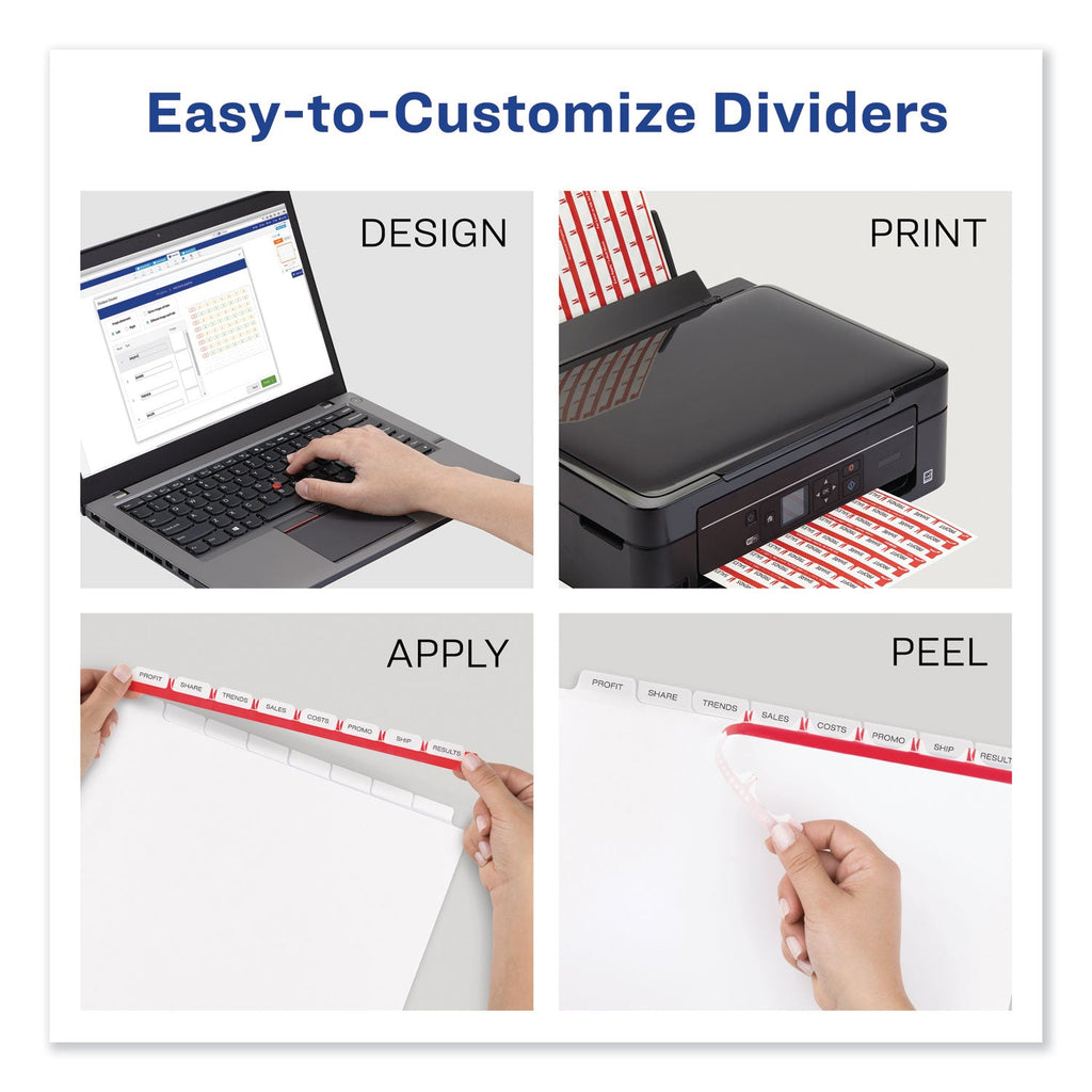 Avery Print and Apply Index Maker Clear Label Dividers, 8-Tab, Color Tabs, 11 x 8.5, White, Traditional Color Tabs, 25 Sets
