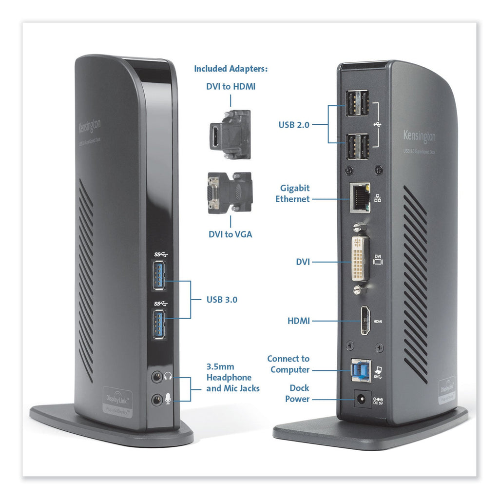 Kensington USB 3.0 Docking Station with DVI/HDMI/VGA Video, 1 DVI and 1 HDMI Out
