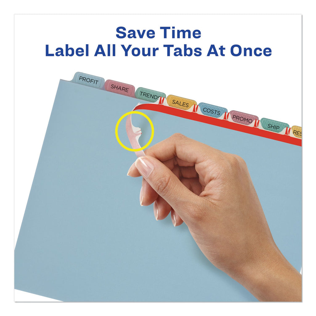 Avery Print and Apply Index Maker Clear Label Plastic Dividers with Printable Label Strip, 8-Tab, 11 x 8.5, Assorted Tabs, 5 Sets