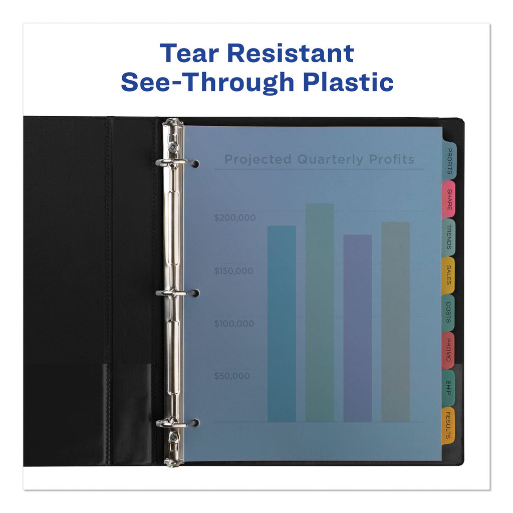 Avery Print and Apply Index Maker Clear Label Plastic Dividers with Printable Label Strip, 8-Tab, 11 x 8.5, Assorted Tabs, 1 Set