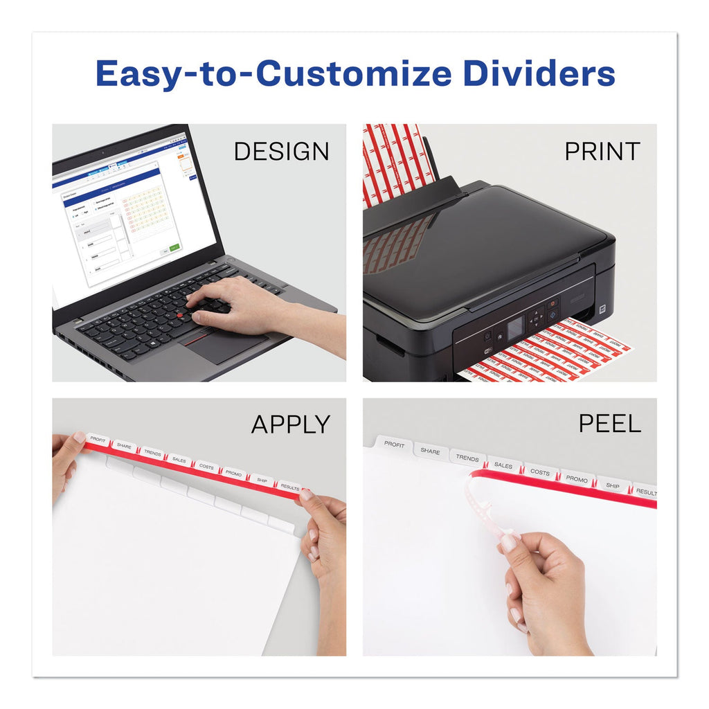 Avery Print and Apply Index Maker Clear Label Dividers, Extra Wide Tabs, 8-Tab, 11.25 x 9.25, White, 5 Sets
