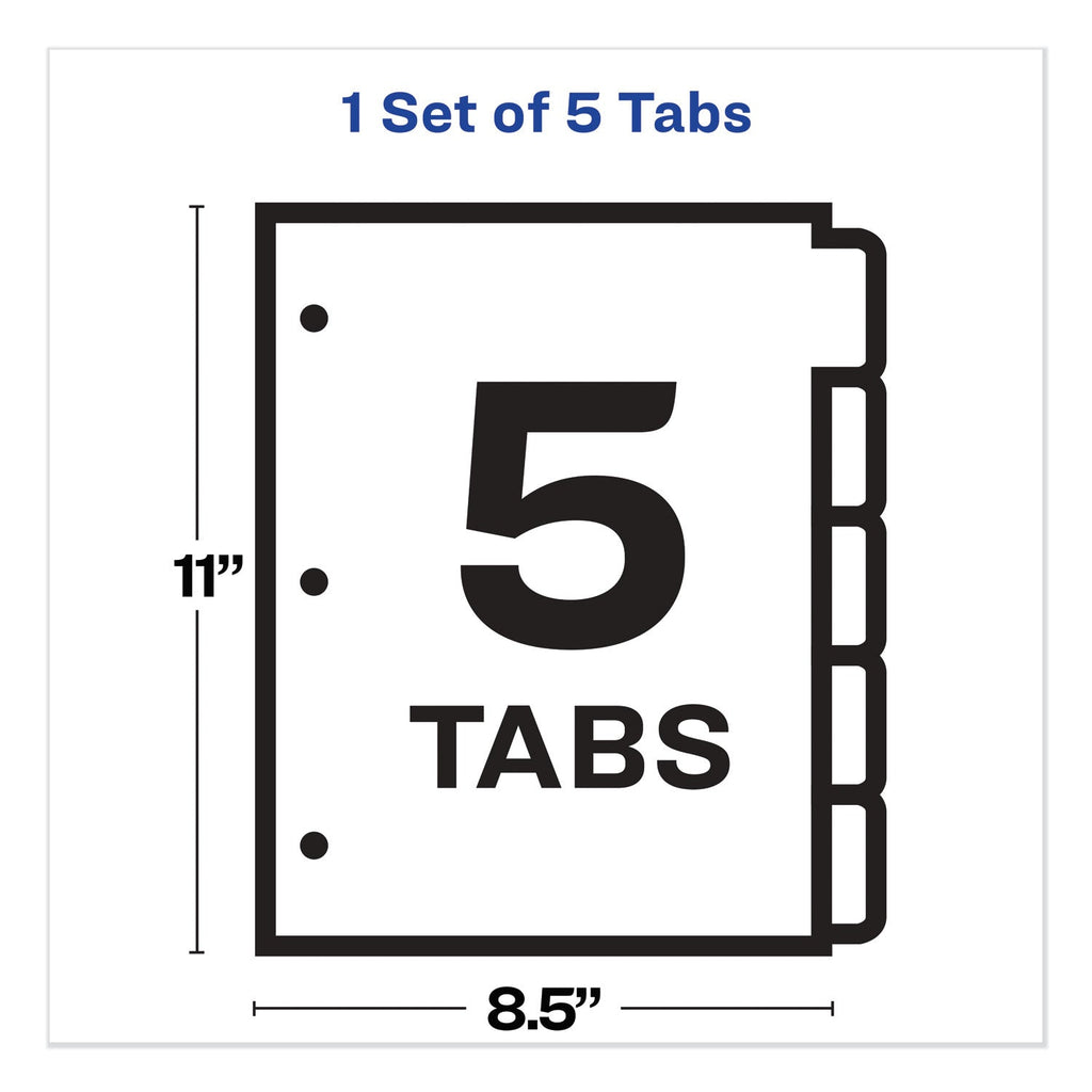 Avery Print and Apply Index Maker Clear Label Plastic Dividers with Printable Label Strip, 5-Tab, 11 x 8.5, Assorted Tabs, 1 Set