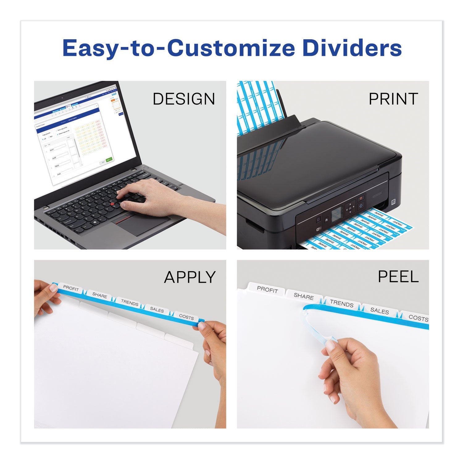 Avery Print and Apply Index Maker Clear Label Dividers, Extra Wide Tab, 5-Tab, White Tabs, 11.25 x 9.25, White, 1 Set