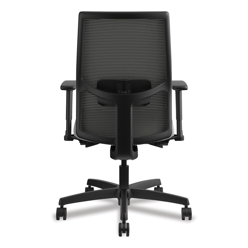 HON Ignition 2.0 4-Way Stretch Mid-Back Mesh Task Chair, Supports 300 lb, 17" to 21" Seat, Frost Seat, Charcoal Back, Black Base