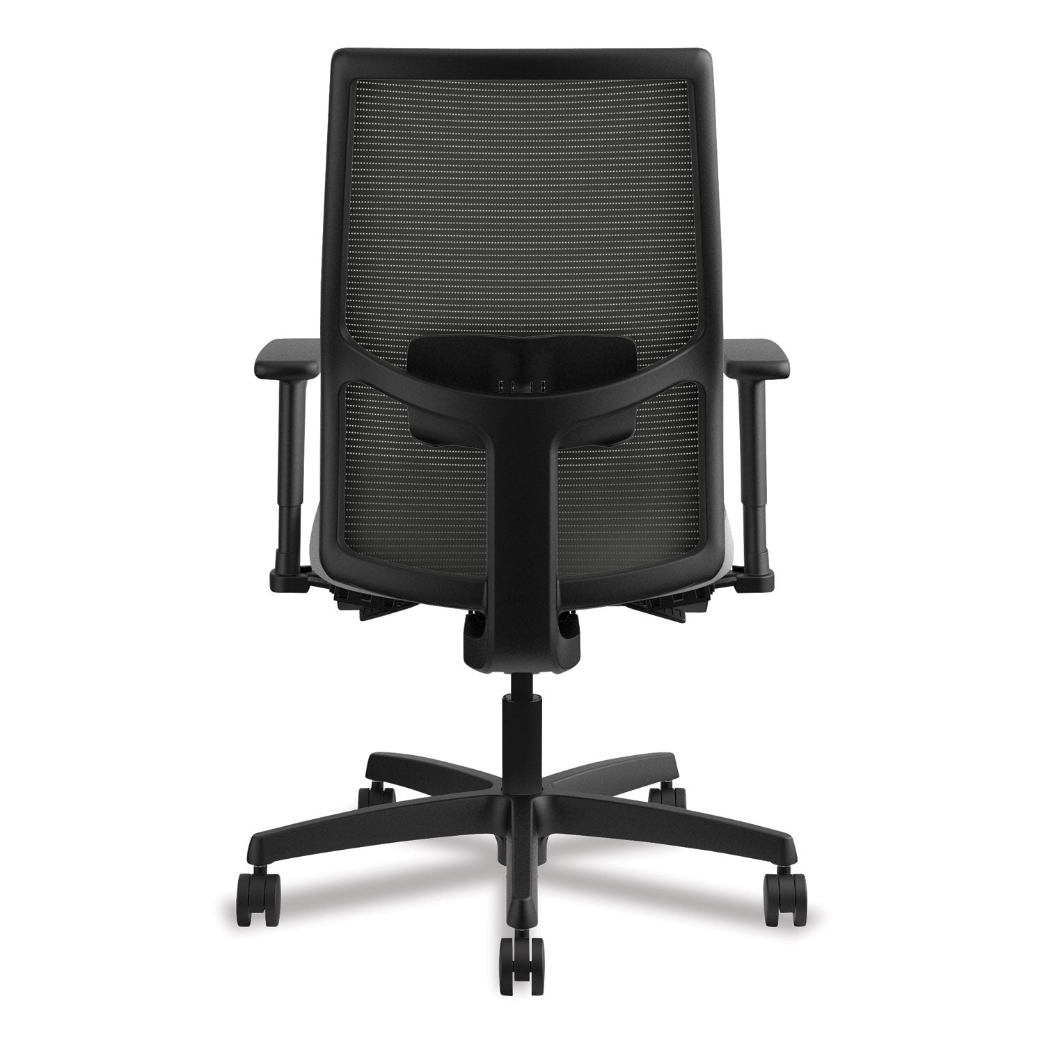HON Ignition 2.0 4-Way Stretch Mid-Back Mesh Task Chair, Supports 300 lb, 17" to 21" Seat, Frost Seat, Charcoal Back, Black Base
