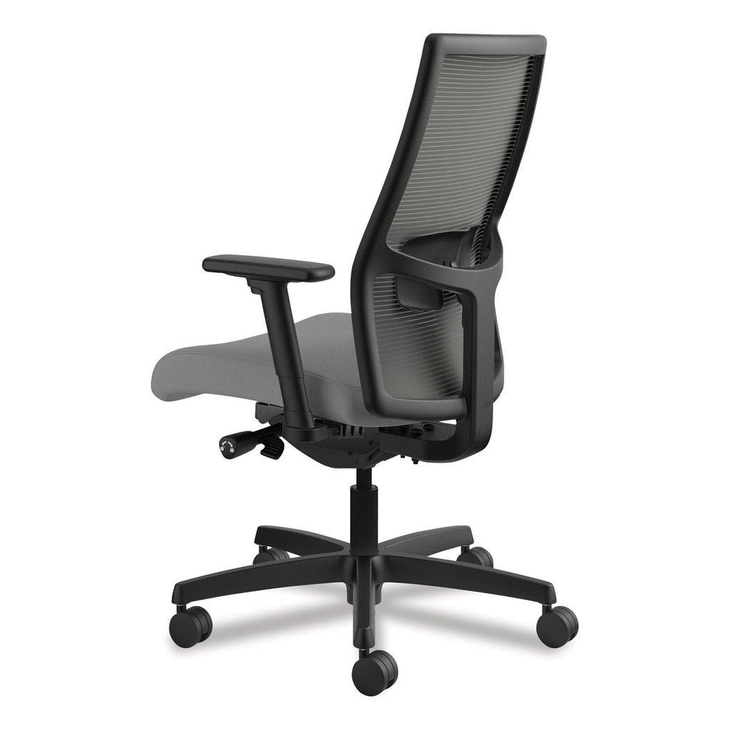 HON Ignition 2.0 4-Way Stretch Mid-Back Mesh Task Chair, Supports 300 lb, 17" to 21" Seat, Frost Seat, Charcoal Back, Black Base