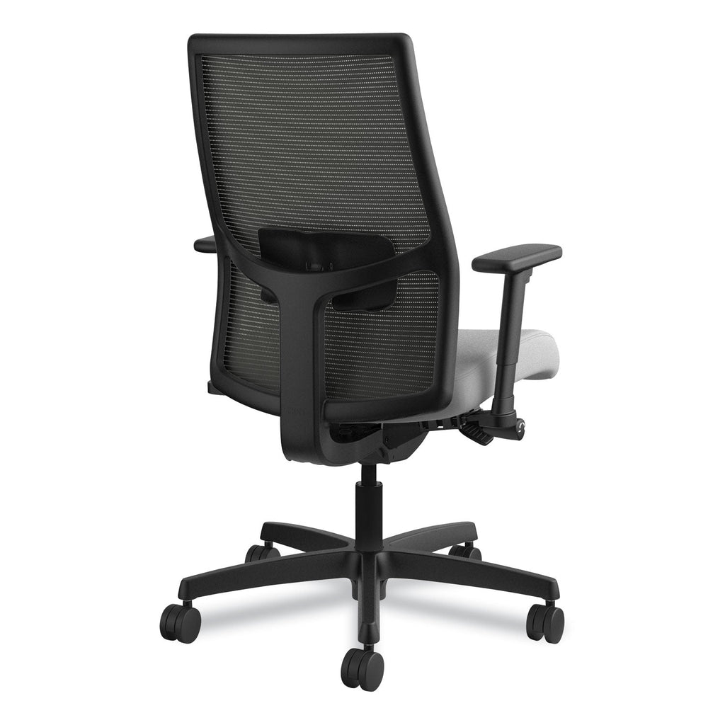 HON Ignition 2.0 4-Way Stretch Mid-Back Mesh Task Chair, Supports 300 lb, 17" to 21" Seat, Frost Seat, Charcoal Back, Black Base
