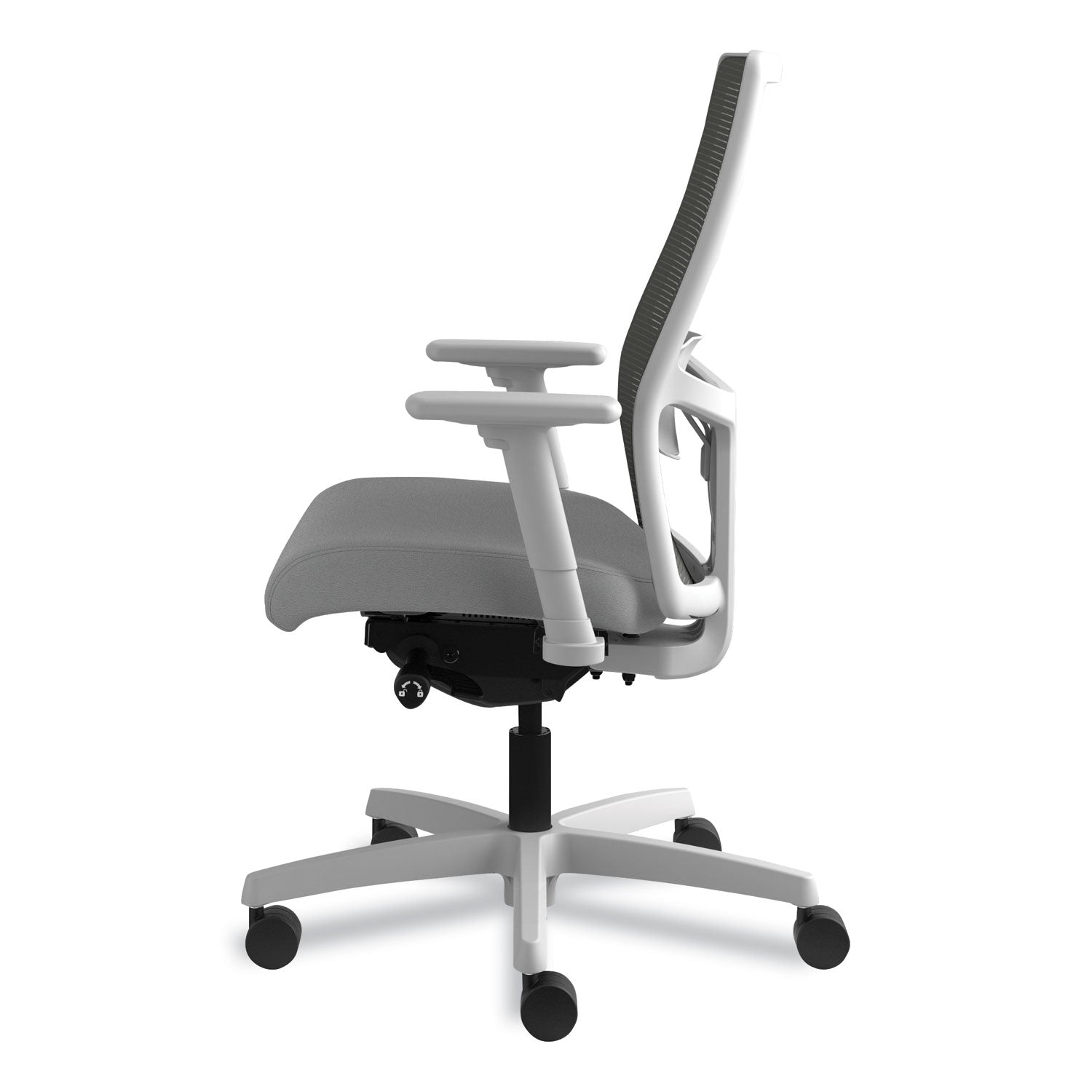 HON Ignition 2.0 4-Way Stretch Mid-Back Mesh Task Chair, Supports Up to 300 lb, Frost Seat, Charcoal Back, Titanium Base
