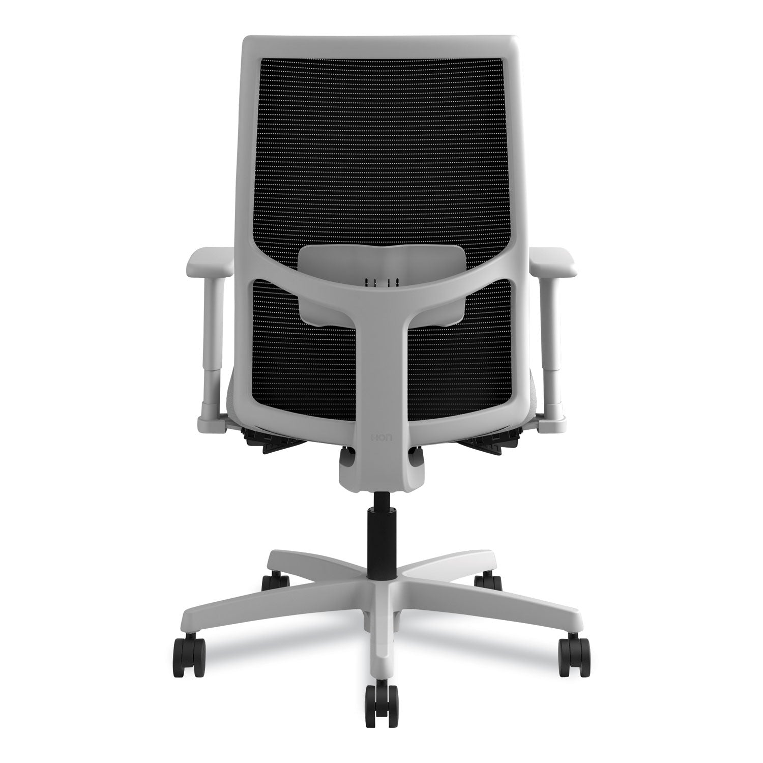 HON Ignition 2.0 4-Way Stretch Mid-Back Mesh Task Chair, Supports 300 lb, 17" to 21" Seat, Frost Seat, Black Back, Titanium Base