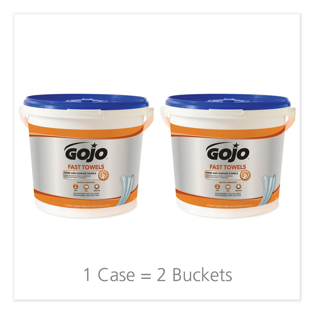 GOJO FAST TOWELS Hand Cleaning Towels, 9 x 10, Fresh Citrus, Blue, 225/Bucket, 2 Buckets/Carton