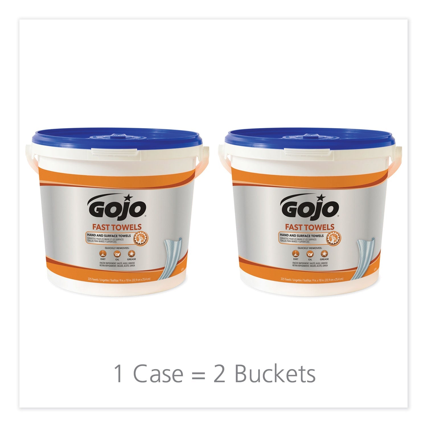 GOJO FAST TOWELS Hand Cleaning Towels, 9 x 10, Fresh Citrus, Blue, 225/Bucket, 2 Buckets/Carton