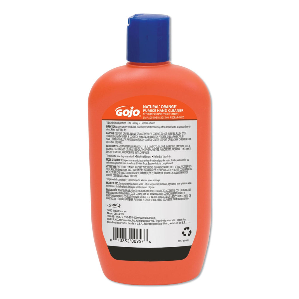GOJO NATURAL ORANGE Pumice Hand Cleaner, Citrus, 14 oz Bottle, 12/Carton