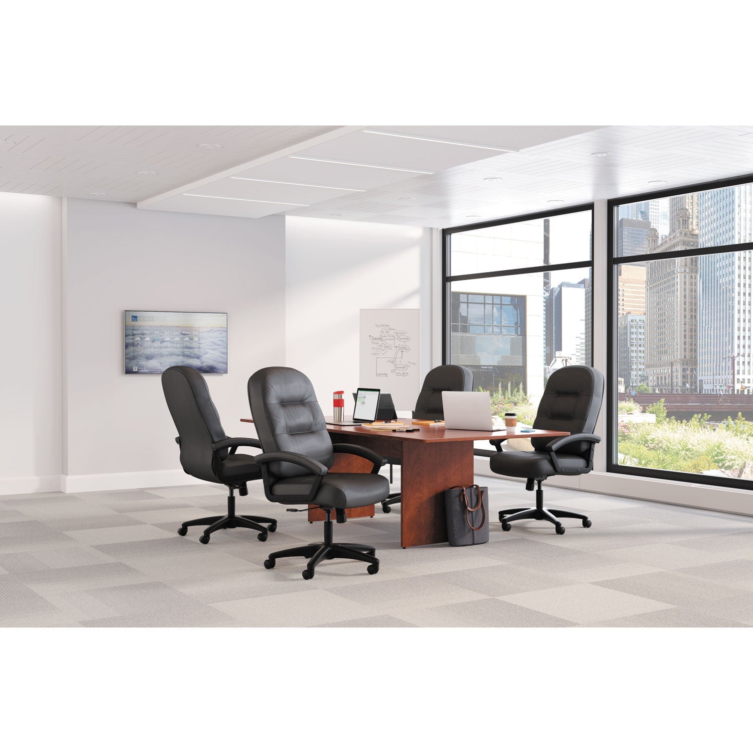 HON Pillow-Soft 2090 Series Executive High-Back Swivel/Tilt Chair, Supports Up to 250 lb, 16" to 21" Seat Height, Black
