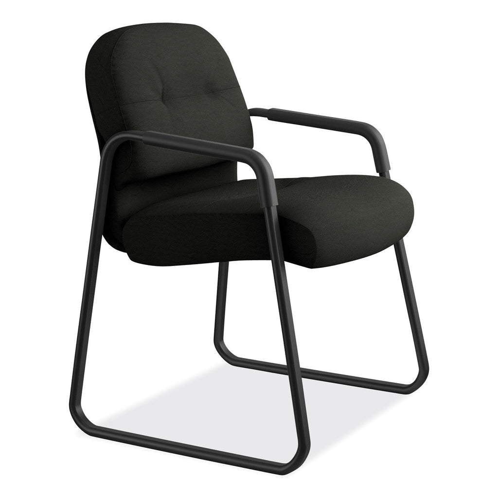 HON Pillow-Soft 2090 Series Guest Arm Chair, Leather, 31.25" x 35.75" x 36", Black