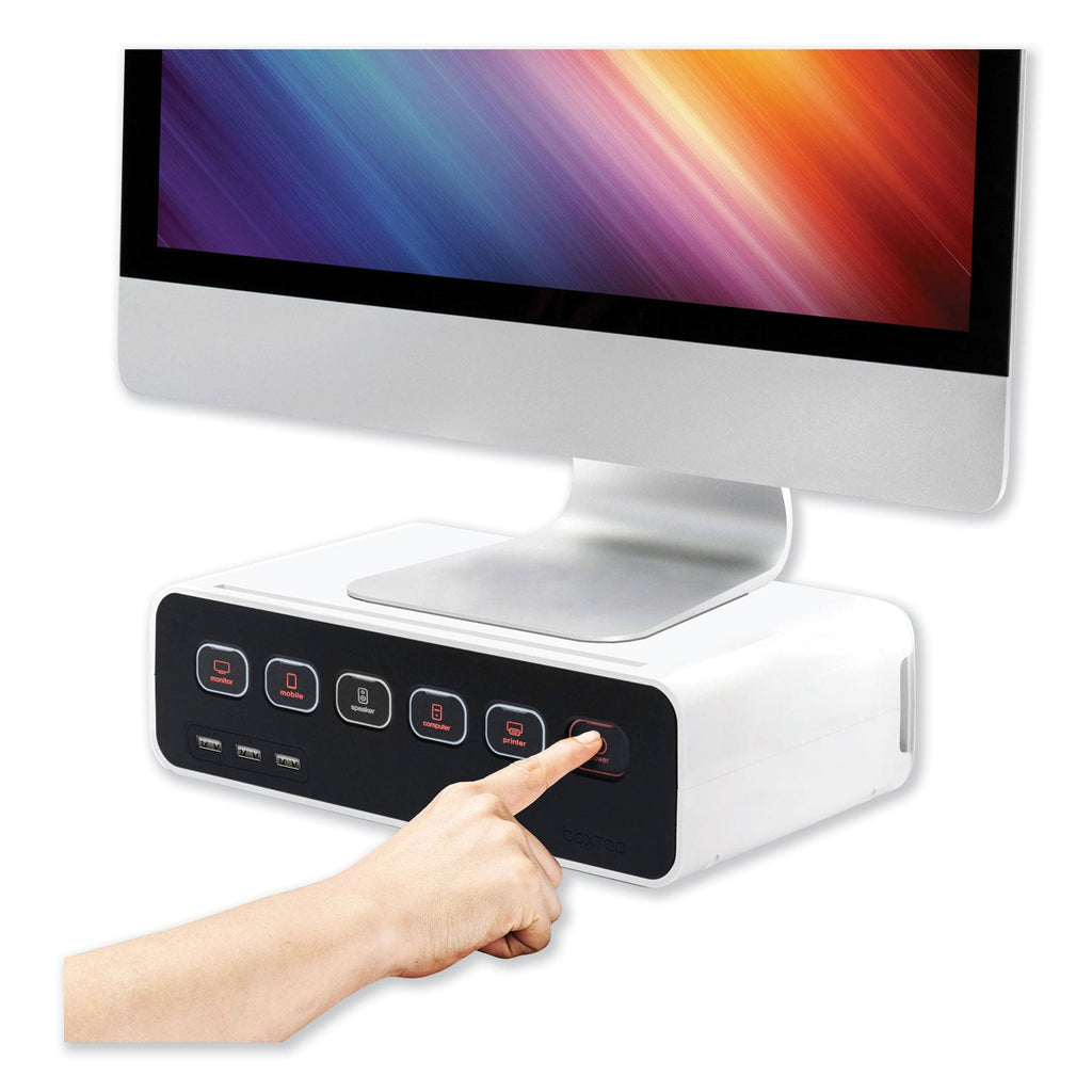 Kantek Cable Management Power Hub and Stand with USB Charging Ports, 5 Outlets, 3 USB, 6.5 ft Cord, White