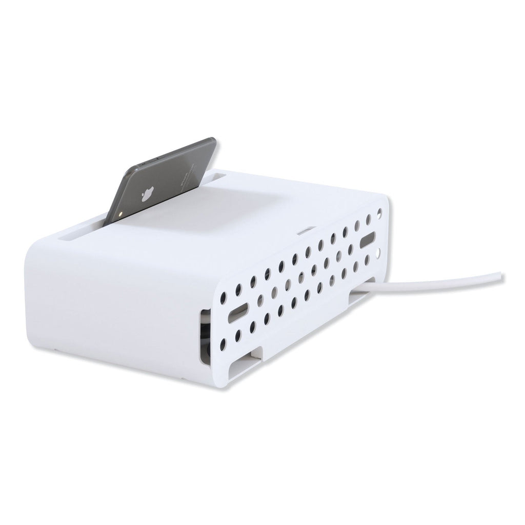 Kantek Cable Management Power Hub and Stand with USB Charging Ports, 5 Outlets, 3 USB, 6.5 ft Cord, White